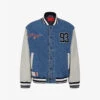 Hugo Brand-embroidered Contrast-sleeve Denim Varsity Jacket -KOOPES Clothing Shop R04088202 BRIGHTBLUE M