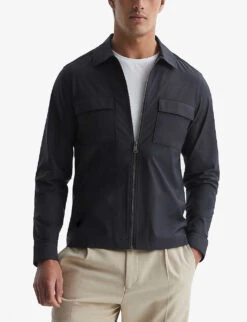 Reiss Patch-pocket Slim-cut Leather Jacket -KOOPES Clothing Shop R04091610 BLACK ALT02