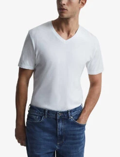 Reiss Dayton V-neck Cotton-jersey T-shirt -KOOPES Clothing Shop R04091616 WHITE ALT02