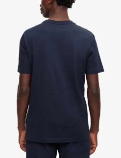 Boss Brand-print Ribbed-trim Cotton T-shirt -KOOPES Clothing Shop R04093707 DARKBLUE ALT03