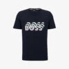 Boss Brand-print Ribbed-trim Cotton T-shirt -KOOPES Clothing Shop R04093707 DARKBLUE M
