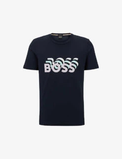 Boss Brand-print Ribbed-trim Cotton T-shirt