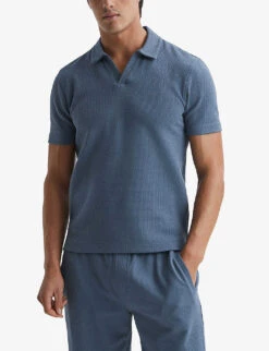 Reiss Thom Open-neck Regular-fit Stretch-woven T-shirt -KOOPES Clothing Shop R04095926 AIRFORCEBLUE ALT02