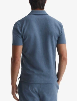 Reiss Thom Open-neck Regular-fit Stretch-woven T-shirt -KOOPES Clothing Shop R04095926 AIRFORCEBLUE ALT03