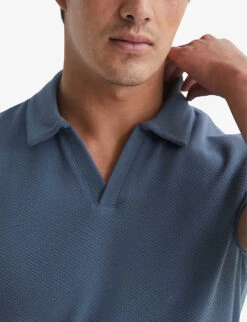 Reiss Thom Open-neck Regular-fit Stretch-woven T-shirt -KOOPES Clothing Shop R04095926 AIRFORCEBLUE ALT04