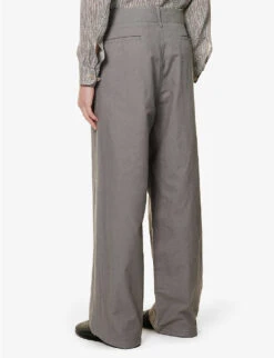 Giorgio Armani Speckled-weave Straight Regular-fit Cotton And Linen-blend Trousers -KOOPES Clothing Shop R04096692 PEWTER ALT03