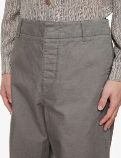 Giorgio Armani Speckled-weave Straight Regular-fit Cotton And Linen-blend Trousers -KOOPES Clothing Shop R04096692 PEWTER ALT04