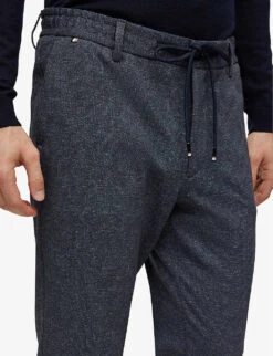 Boss Elasticated-waist Regular-fit Straight-leg Stretch-woven Trousers -KOOPES Clothing Shop R04101108 DARKBLUE ALT04
