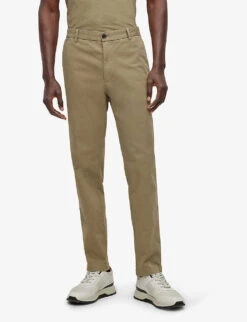 BOSS Regular-fit Tapered-leg Stretch Cotton-gabardine Trousers -KOOPES Clothing Shop R04101254 LIGHTPASTELGREEN ALT02