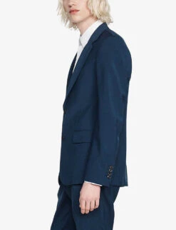 Sandro Single-breasted Regular-fit Virgin-wool Suit Jacket -KOOPES Clothing Shop R04102273 BLEUS ALT02