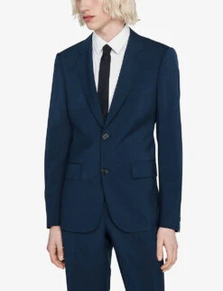 Sandro Single-breasted Regular-fit Virgin-wool Suit Jacket -KOOPES Clothing Shop R04102273 BLEUS ALT04