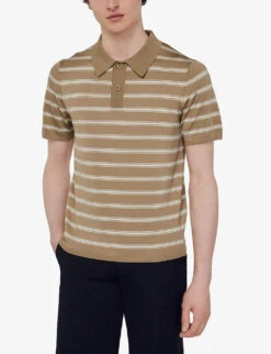 Sandro Pablo Striped Stretch-knit Polo Shirt -KOOPES Clothing Shop R04102302 NATURELS ALT04