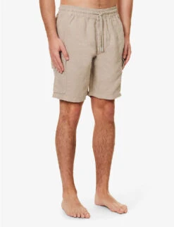 Vilebrequin Logo-patch Drawstring-waist Linen Shorts -KOOPES Clothing Shop R04110003 SAFARI ALT02