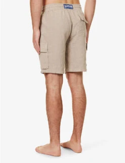 Vilebrequin Logo-patch Drawstring-waist Linen Shorts -KOOPES Clothing Shop R04110003 SAFARI ALT03