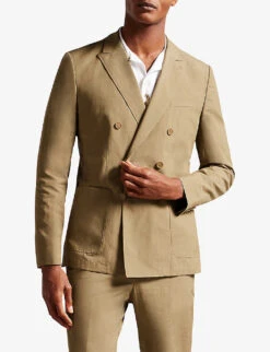 Ted Baker Slim-fit Double-breasted Cotton And Linen-blend Blazer 8 Ted Baker Slim-fit Double-breasted Cotton And Linen-blend Blazer -KOOPES Clothing Shop R04110312 STONE ALT02