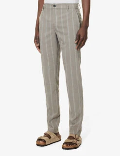 Paige Stafford Striped-pattern Straight-leg Regular-fit Stretch-woven Trousers -KOOPES Clothing Shop R04111362 OYSTERSHELL ALT02