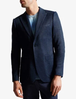 Ted Baker Single-breasted Slim-fit Cotton-jersey Blazer -KOOPES Clothing Shop R04122386 NAVY ALT02