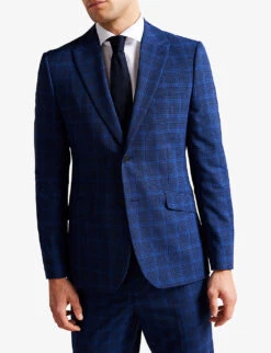 Ted Baker Apolloj Check-pattern Slim-fit Wool Suit Jacket -KOOPES Clothing Shop R04122387 DKBLUE ALT02