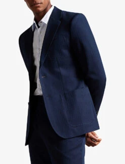 Ted Baker Shakerj Slim-fit Striped Cotton And Linen-blend Jacket -KOOPES Clothing Shop R04122388 NAVY ALT02