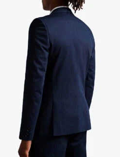 Ted Baker Shakerj Slim-fit Striped Cotton And Linen-blend Jacket -KOOPES Clothing Shop R04122388 NAVY ALT03