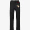 Brand-patch Floral-embroidered Straight-leg Cotton-blend Trousers