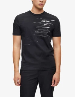 Boss Graphic-print Stretch Cotton T-shirt -KOOPES Clothing Shop R04127539 BLACK ALT02