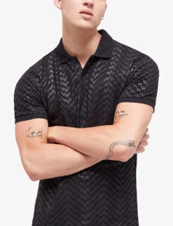 THE KOOPLES Zig-zag Cotton-jersey Polo Shirt 10 THE KOOPLES Zig-zag Cotton-jersey Polo Shirt -KOOPES Clothing Shop R04127678 BLA01 ALT02