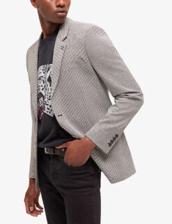 THE KOOPLES Houndstooth-motif Single-breasted Stretch-wool Suit Jacket -KOOPES Clothing Shop R04127922 ECR05 ALT02