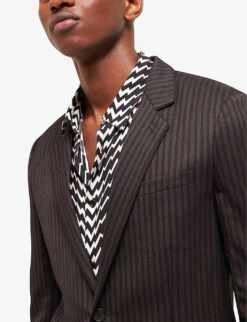 THE KOOPLES Notched-collar Stripe-pattern Stretch-wool Suit Jacket -KOOPES Clothing Shop R04127923 BLA02 ALT04