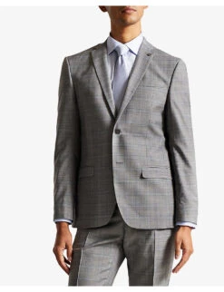 Ted Baker Elgoljs Regular-fit Checked Stretch-wool Jacket -KOOPES Clothing Shop R04129707 GREY ALT02
