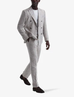 Reiss Angel Slim-fit Double-breasted Linen Blazer -KOOPES Clothing Shop R04130431 OATMEALMELANGE ALT01