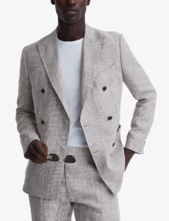Reiss Angel Slim-fit Double-breasted Linen Blazer -KOOPES Clothing Shop R04130431 OATMEALMELANGE ALT02