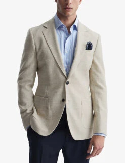 Reiss Attire Slim-fit Single-breasted Wool-blend Blazer -KOOPES Clothing Shop R04130432 OATMEAL ALT02