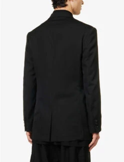 Yohji Yamamoto Flap-pocket Single-breasted Relaxed-fit Wool Jacket -KOOPES Clothing Shop R04131763 BLACK ALT03
