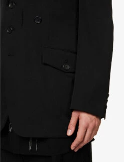 Yohji Yamamoto Flap-pocket Single-breasted Relaxed-fit Wool Jacket -KOOPES Clothing Shop R04131763 BLACK ALT05