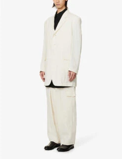 Yohji Yamamoto Single-breasted Relaxed-fit Linen And Ramie-blend Jacket -KOOPES Clothing Shop R04131767 IVORY ALT02