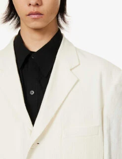 Yohji Yamamoto Single-breasted Relaxed-fit Linen And Ramie-blend Jacket -KOOPES Clothing Shop R04131767 IVORY ALT04