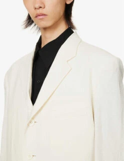 Yohji Yamamoto Single-breasted Relaxed-fit Linen And Ramie-blend Jacket -KOOPES Clothing Shop R04131767 IVORY ALT05