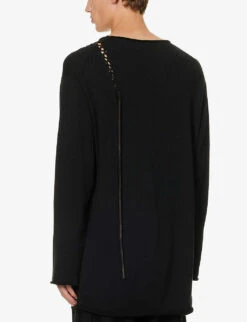 Yohji Yamamoto Drawstring-panel Contrast-stitch Cotton, Rayon And Silk-blend Jumper -KOOPES Clothing Shop R04131771 BLACK ALT03