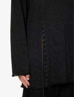 Yohji Yamamoto Drawstring-panel Contrast-stitch Cotton, Rayon And Silk-blend Jumper -KOOPES Clothing Shop R04131771 BLACK ALT05