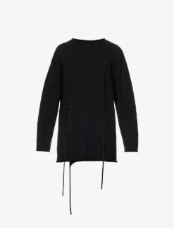 Yohji Yamamoto Drawstring-panel Contrast-stitch Cotton, Rayon And Silk-blend Jumper