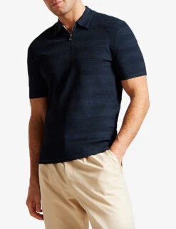 Ted Baker Stree Half-zip Textured Stretch-knit Polo Shirt -KOOPES Clothing Shop R04133329 NAVY ALT02