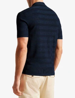 Ted Baker Stree Half-zip Textured Stretch-knit Polo Shirt -KOOPES Clothing Shop R04133329 NAVY ALT03