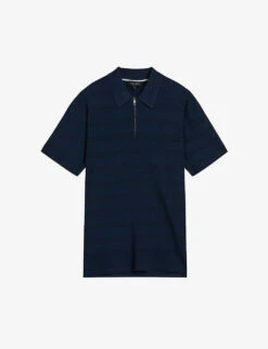Ted Baker Stree Half-zip Textured Stretch-knit Polo Shirt