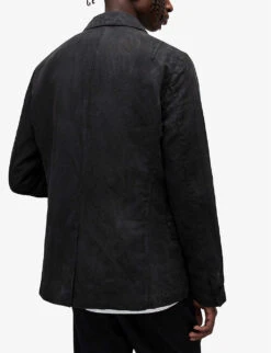 AllSaints Alfawn Textured Relaxed-fit Cotton-linen Blend Blazer -KOOPES Clothing Shop R04135568 DARKCHARCOAL ALT03