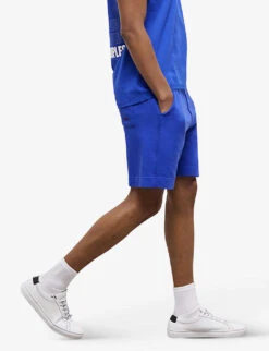 THE KOOPLES Logo-print Cotton-fleece Shorts -KOOPES Clothing Shop R04137103 BLU19 ALT02