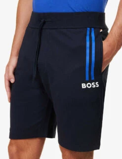 Boss Authentic Logo-print Elasticated-waist Cotton-jersey Shorts -KOOPES Clothing Shop R04140037 DARKBLUE ALT04