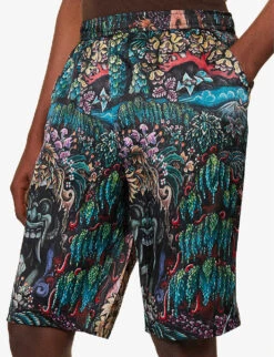 Goa Gajah Graphic-print Silk Shorts -KOOPES Clothing Shop R04140920 MULTI ALT04