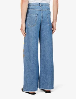 Marni Brand-appliqué Flared-hem Flared-leg Relaxed-fit Trousers 10 Marni Brand-appliqué Flared-hem Flared-leg Relaxed-fit Trousers -KOOPES Clothing Shop R04143405 IRISBLUE ALT03