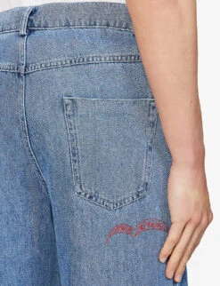 Marni Brand-appliqué Flared-hem Flared-leg Relaxed-fit Trousers 11 Marni Brand-appliqué Flared-hem Flared-leg Relaxed-fit Trousers -KOOPES Clothing Shop R04143405 IRISBLUE ALT04